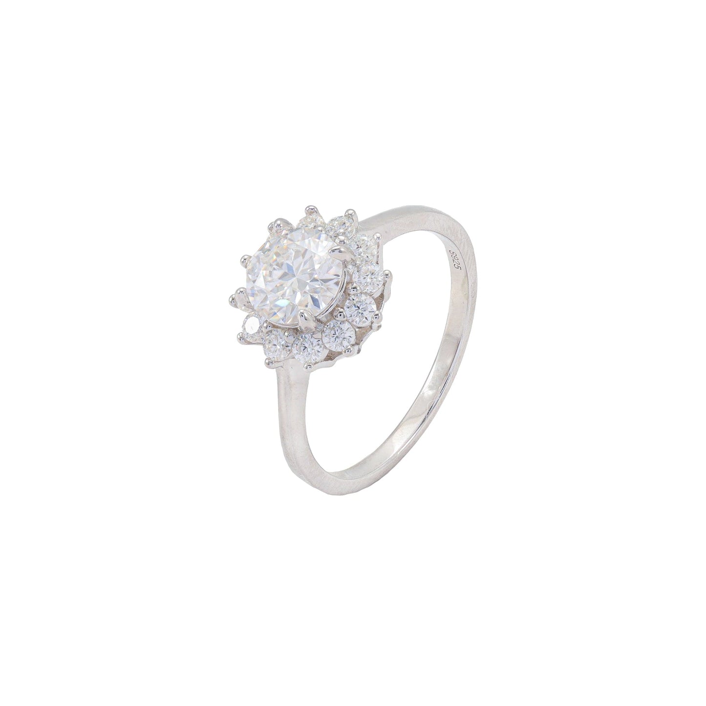 Anel flor Moissanite Prata 925